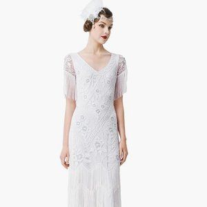 BABEYOND Women's Flapper Dress 1920s Gown Sequin Beaded Maxi Dress NEW!